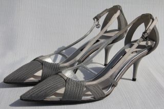 GIORGIO ARMANI Womens Metallic Gray Satin Buckle Heels Shoes XGDH25 