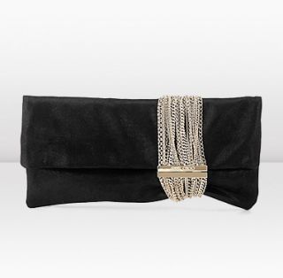 Jimmy Choo  Chandra  Black Shimmer Suede Clutch Bag with Mesh Chain 