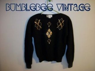   Black RETRO Chunky sequence xmas GLAMOUR knit wool Sweater Womens S