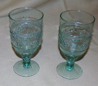   Green Depression Glass Goblets Wine Glasses w/ Grapes and Olives