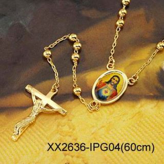 Classy 9K Gold Filled Rosary Pray Bead God Cross Mens Necklace,Z301