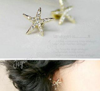   Cute Sweet Full Crystal Rhinestone Starfish Ear Studs Earrings FJ58