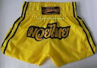 Muay Thai Kick Boxing MMA Shorts K1 Yellow Gold Black Stripe L Nylon 