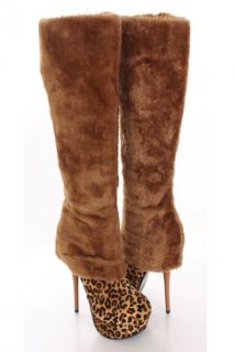 Leopard Faux Suede Fur AMIclubwear Platform Boots @ Amiclubwear Boots 