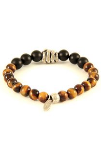 The Mens Agate Bead and Tiger Eye Stone Bracelet with a Fist Charm