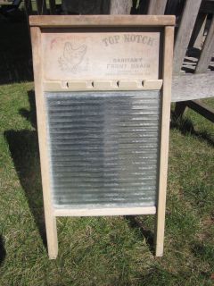 Vintage Old National Top Notch Wood Glass Washboard Advertising 