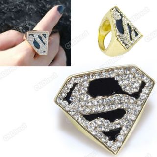   2012 cool Fashion Hot Gold Plated Black Glazed Crystal Superman Ring
