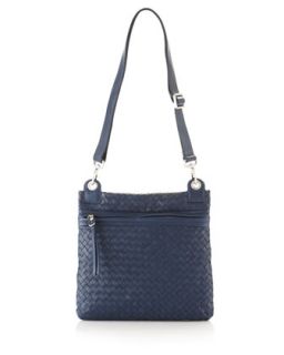 Woven Leather Crossbody Bag, Navy Blue   