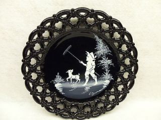 Vintage Westmoreland Mary Gregory Hand Painted Black Plate Forget Me 