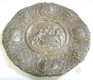LATE 1800S ANTIQUE 3677 BARBOUR SILVER REPOUSSE ORNATE METAL PLATTER 