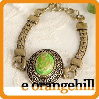 Green Copper Turquoise Gemstone Antique Gold GP Vintage ST Bracelet 