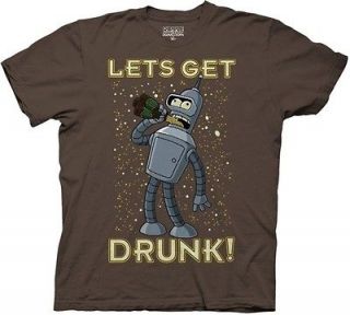 Futurama Bender Drunk TV Funny Adult Large T Shirt