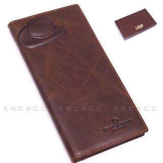 New Mens Vintage Cowhide Leather Checkbook Long Wallet/CowboyH​at 