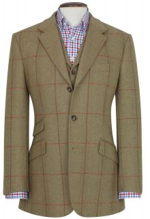 MENS TWEED SUIT INVERNESS PURE NEW WOOL WOVEN SCOTTISH FABRIC GREEN 