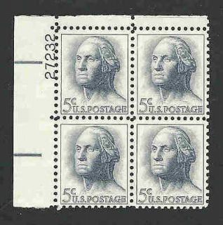 1213 US NH Mint Plate Block 4 George Washington 5 cent year 1963 