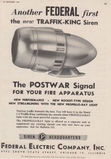 TRAFFIC KING SIREN & LIGHT MADE BY FEDERAL 1946 AD