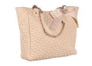   Johnson Women Ivory Quilted Love Tote Bag Heart Embossed Handbag Purse