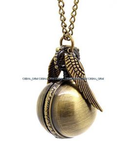 ANTIQUE STEAMPUNK HARRY WINGS POTTER GOLDEN SNITCH NECKLACE WATCH XMAS 