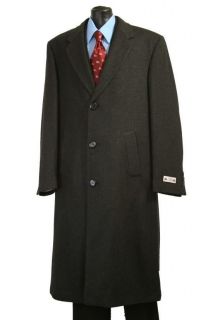 Mens Wool Blend Topcoat Overcoat Charcoal Full Length
