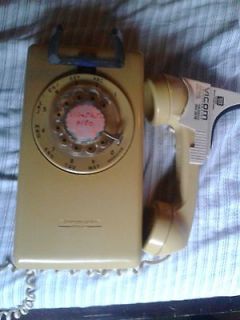 VINTAGE YELLOW ROTARY WALL PHONE WITH EAR PIECE LONG CORD WORKS