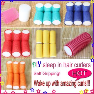 any size 6pcs Sleep In Velcro Snooze Hair Rollers Cling soft foam Hair 