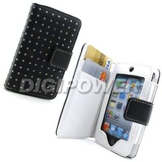 WHITE LEATHER POLKA WALLET CASE COVER FOR APPLE IPOD TOUCH 4G 4TH 