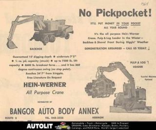 1964 Hein Werner Logging Crane Truck & Backhoe Ad