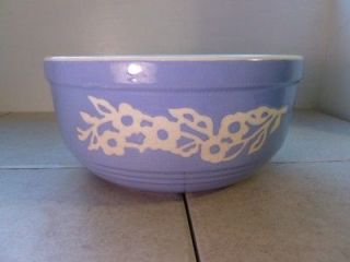 Vintage Harker Cameo Ware Ceramic Blue Textured Flower 9 Mixing Bowl