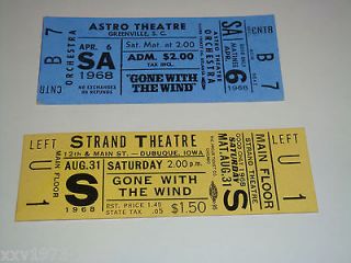 GONE WITH THE WIND 1968 VINTAGE UNUSED THEATRE TICKETS,Clark Gable 
