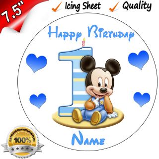 1st FIRST BIRTHDAY BOYS BABY MINNIE Edible Icing Cake Topper 7.5 