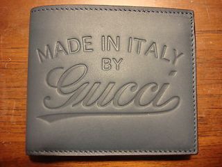   classic blue bi fold wallet w/embossed vintage gucci trademark ITALY