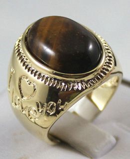 Newly listed Fine men/womens tiger eye stone bead 18KGP ring Size 8 