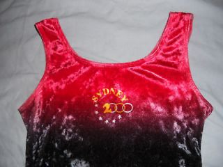 SYDNEY 2000 Olympics GYMNASTICS Dance Red Black Velour LEOTARD GIRLS L 