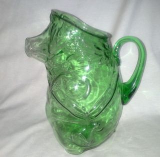 Rare green depression glass pig pitcher attached handle large help