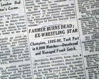 MARTIN Farmer BURNS Death Pro Catch WRESTLING Frank Gotch Mentor 1937 