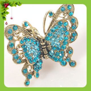 WOW hair accessory clip claw clamp butterfly rhinestone crystal metal 