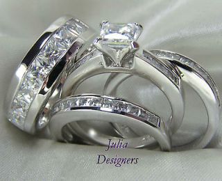 His Hers Engagement Wedding Band Ring Set Sterling Silver Mens Womens 