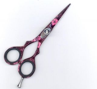   Hair Cutting Scissors 5 Black With Pink Flowers Barber Shears