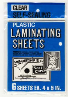Seal a Card Plastic Clear Laminating Sheets Pkg of 6 sheets No Tools 