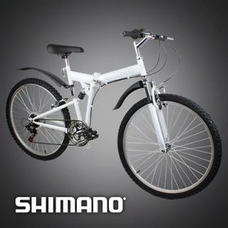New 26 Folding Mountain Bicycle Foldable Bike 6 Speed Shimano White 