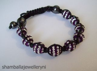 Genuine crystal and real hematite discoball Shamballa bracelet Purple 