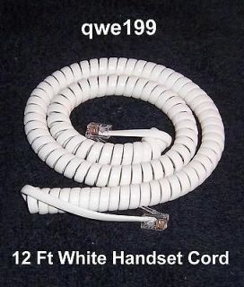Handset Cord 12 Foot White Coiled Curly New in a Factory Sealed Bag 