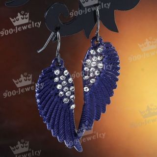 1Pair Blue Angels Wing Crystal Hook Ear Earring New Vogue Style Good 
