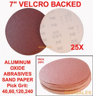 25) 7” Sanding Discs Aluminum Oxide Hoop & Loop (Velcro Attachment 