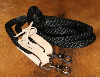 Horse Tack Black Poly Nylon Contest Reins Barrel Racer Trail Ride w 