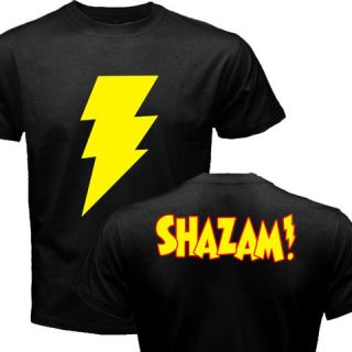 New SHAZAM Captain Marvel Superhero Logo Black t shirt