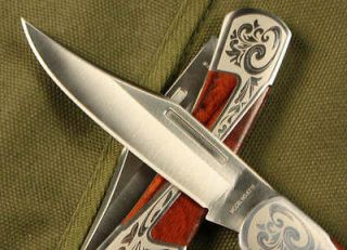 Folding Pocket hunting Knife Wood/Custom Carved Handle Camping Fishing 
