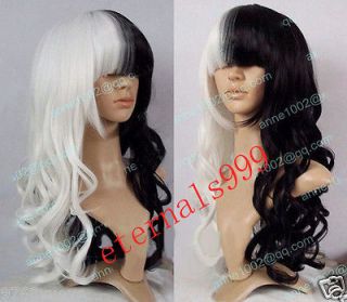   K69 Cosplay Lolita Long Black White Mixed Curly Heat Women Full Wig