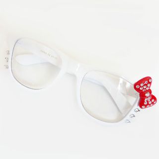 HELLO KITTY Womens Nerd Clear Lens Glasses WHITE Frame RED Bow SILVER 