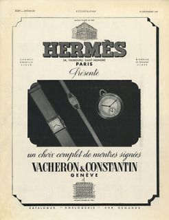 Vintage authentic HERMES watches ad, 1938, Linen backed, READY to 